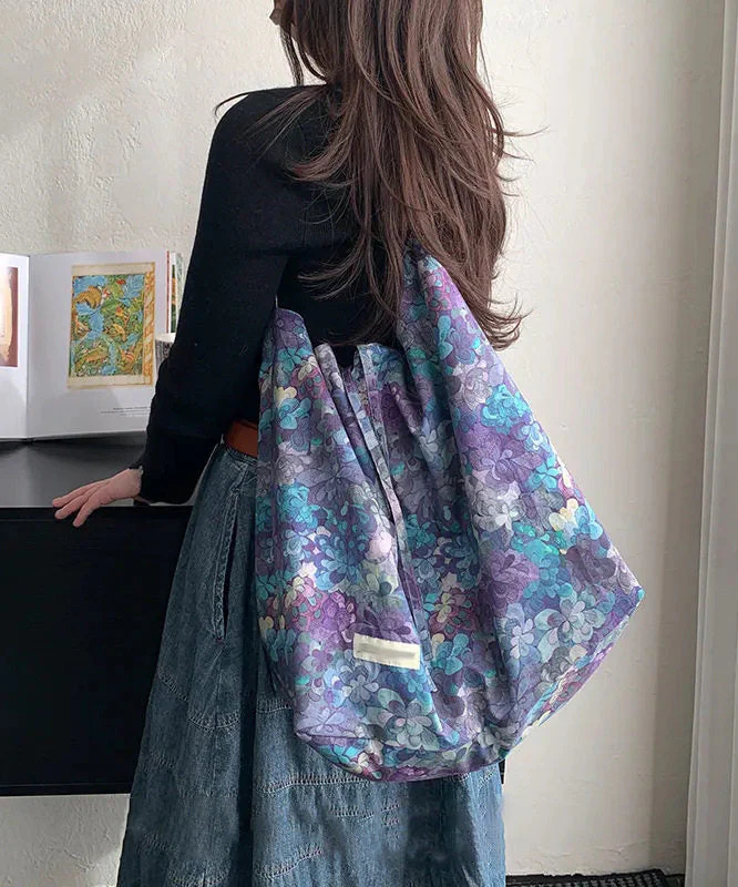 Fashion Purple Print Large Capacity Canvas Shoulder Bag - Image 3