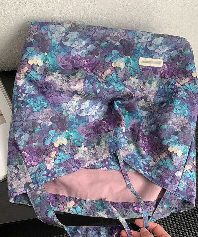 Fashion Purple Print Large Capacity Canvas Shoulder Bag - Image 4