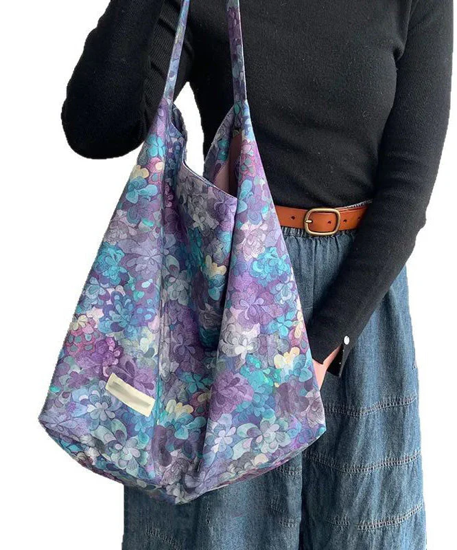 Fashion Purple Print Large Capacity Canvas Shoulder Bag - Image 5