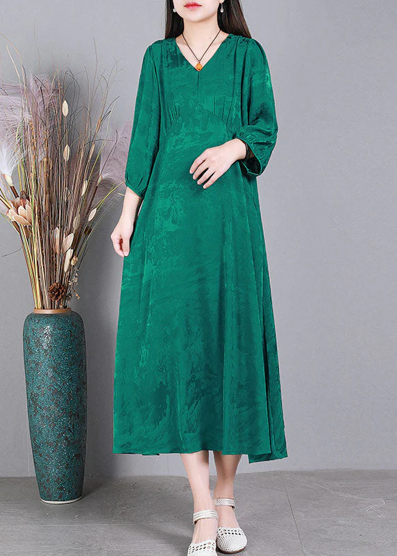 Fashion Purple V Neck Jacquard Patchwork Wrinkled Silk Dresses Bracelet Sleeve - Image 4