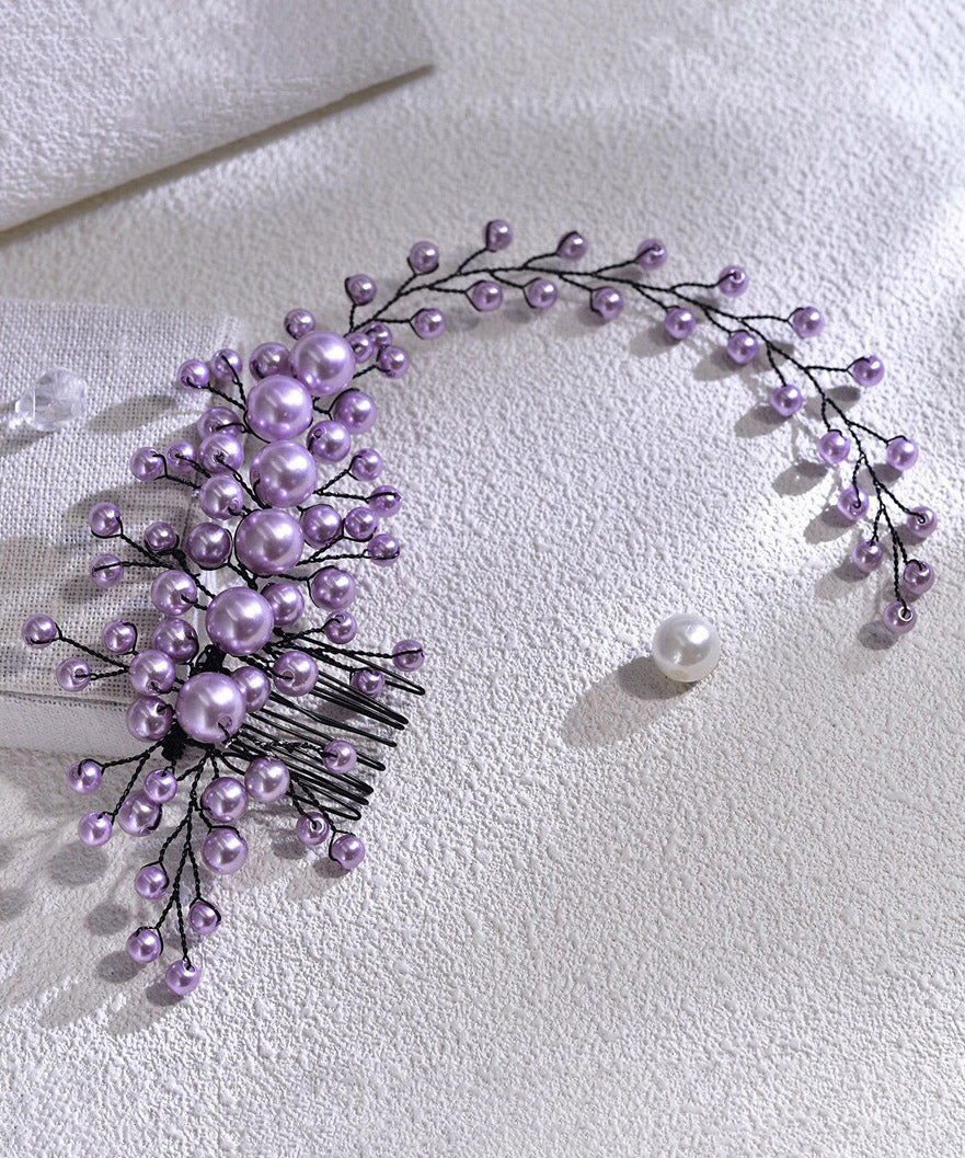 Fashion Purple Weave Pearl Beading HairPiece - Image 2