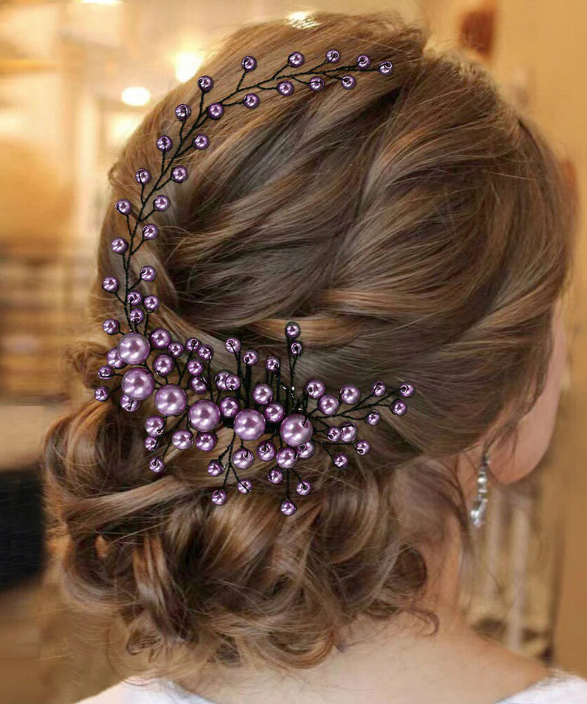 Fashion Purple Weave Pearl Beading HairPiece - Image 4