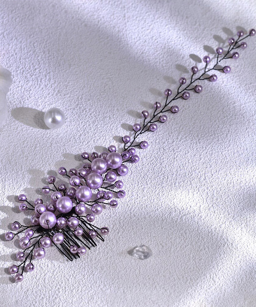 Fashion Purple Weave Pearl Beading HairPiece - Image 5