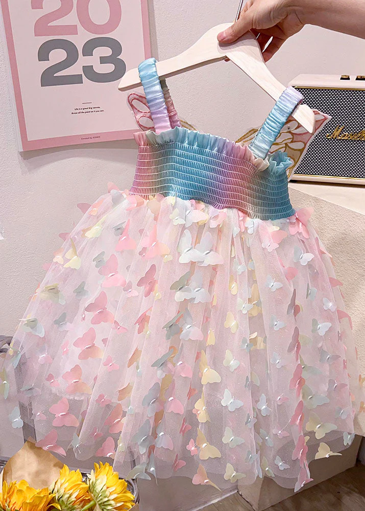 Fashion Rainbow Butterfly Nail Bead Tulle Baby Girls Dresses Summer - Image 2