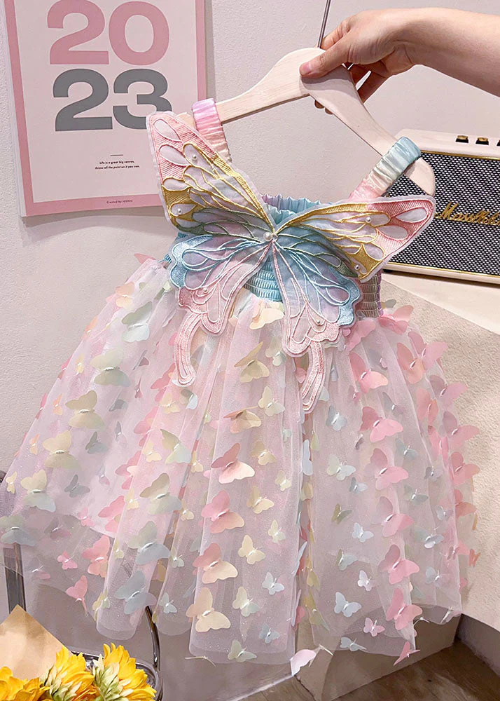 Fashion Rainbow Butterfly Nail Bead Tulle Baby Girls Dresses Summer - Image 3