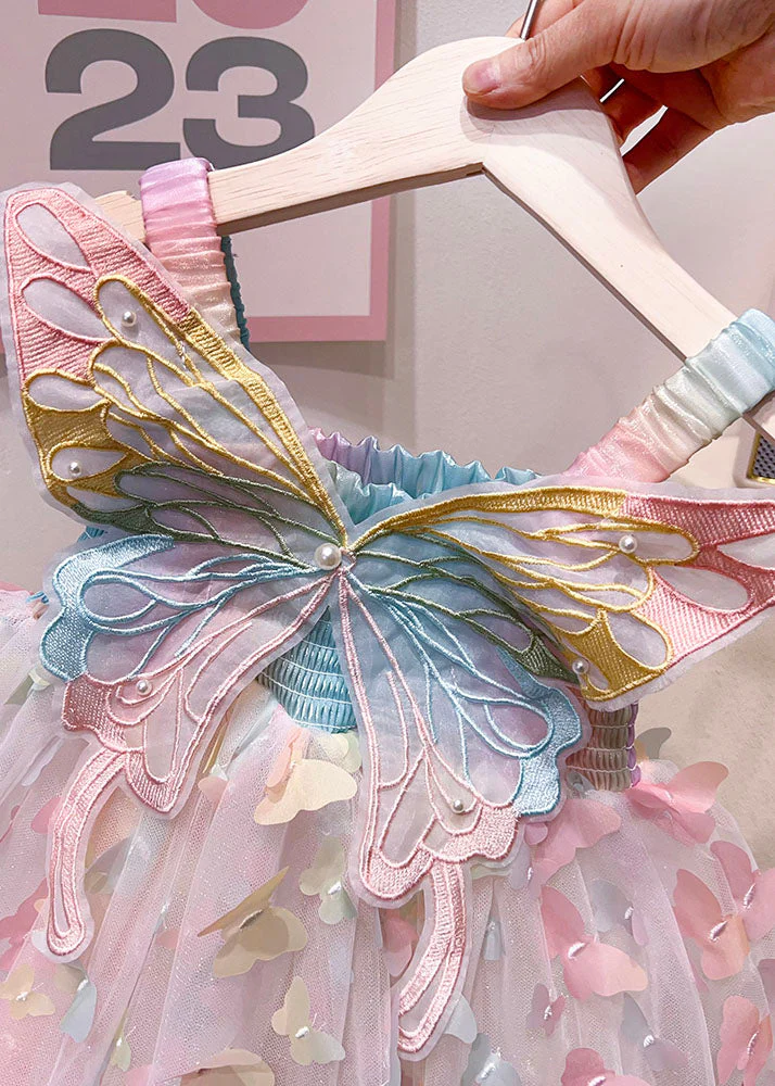 Fashion Rainbow Butterfly Nail Bead Tulle Baby Girls Dresses Summer - Image 4