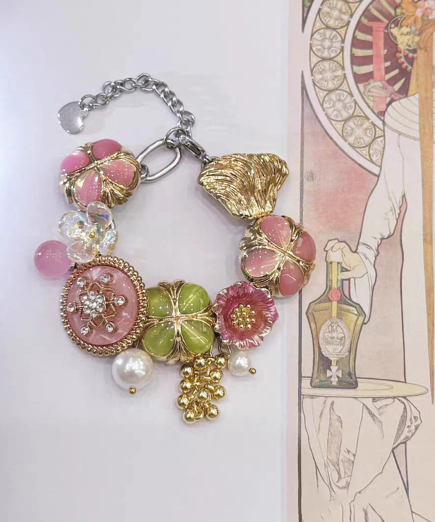 Fashion Rainbow Stainless Steel Floral Pearl Tassel Charm Bracelet - Image 4