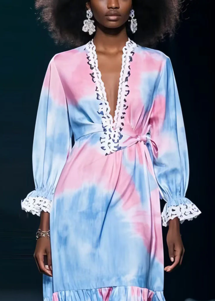 Fashion Rainbow Tie Dye Chiffon Holiday Dress Spring - Image 2