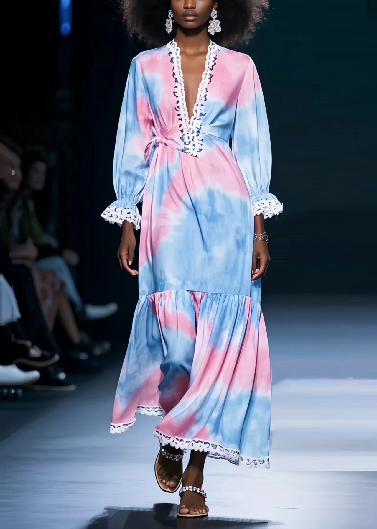 Fashion Rainbow Tie Dye Chiffon Holiday Dress Spring - Image 3