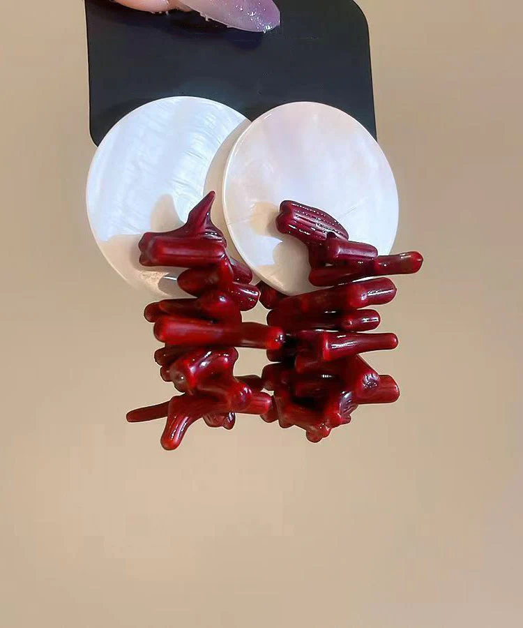 Fashion Red Copper Alloy Shell Resin Drop Earrings - Image 4