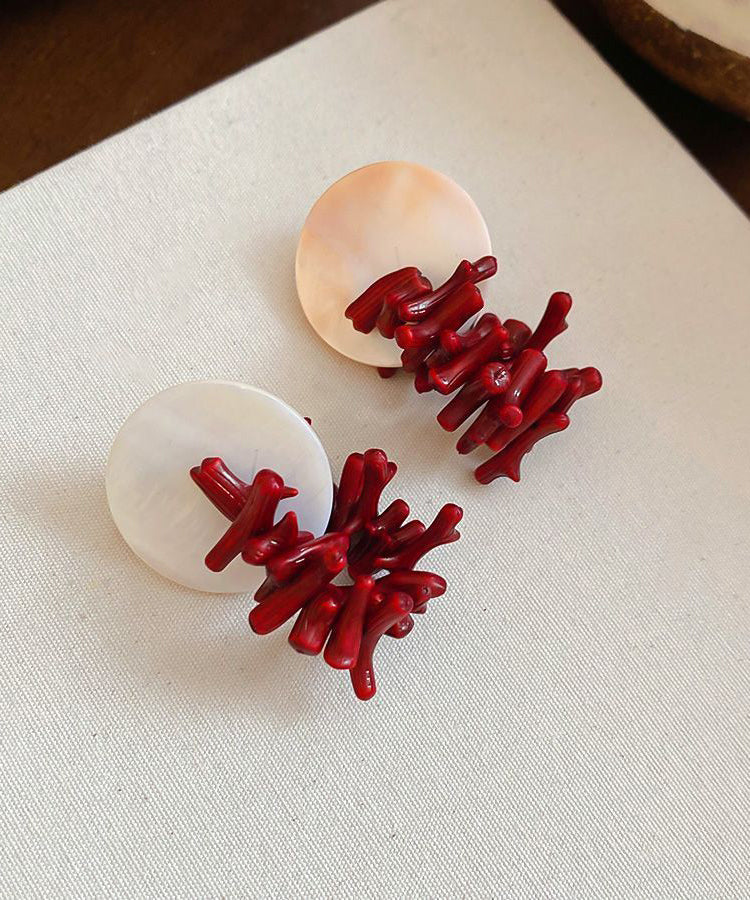 Fashion Red Copper Alloy Shell Resin Drop Earrings - Image 5