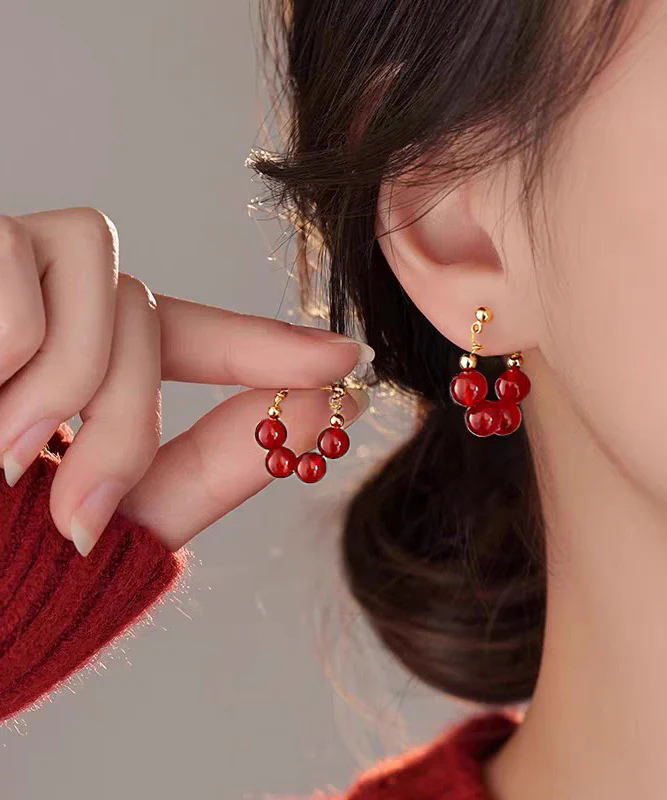 Fashion Red Copper Overgild Pomegranate Garnet Hoop Earrings