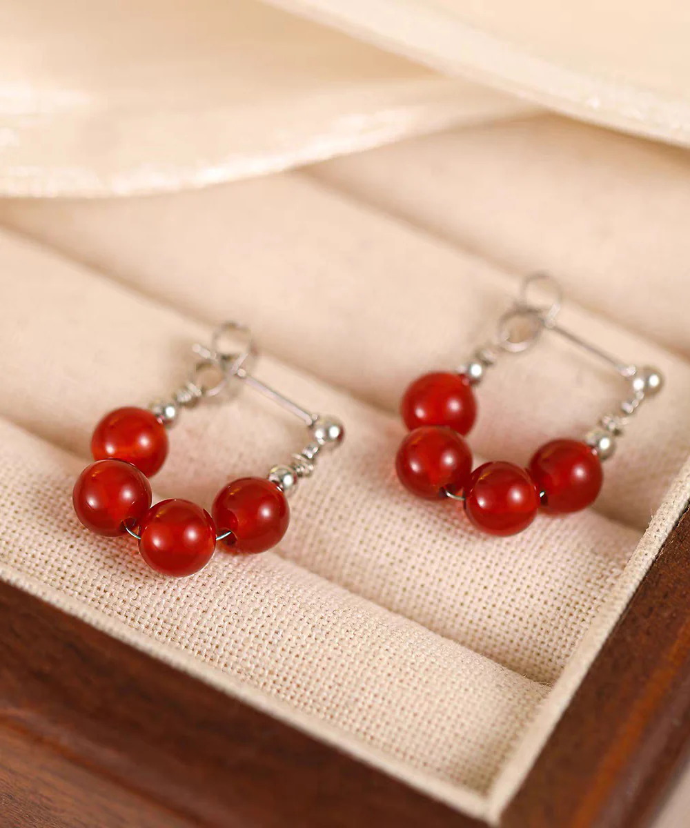 Fashion Red Copper Overgild Pomegranate Garnet Hoop Earrings - Image 2
