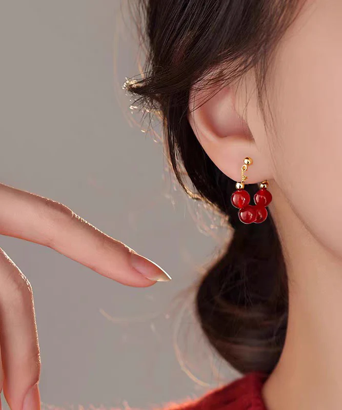 Fashion Red Copper Overgild Pomegranate Garnet Hoop Earrings - Image 3