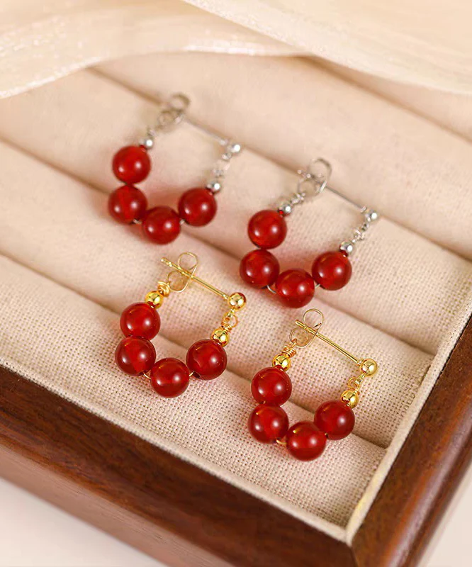 Fashion Red Copper Overgild Pomegranate Garnet Hoop Earrings - Image 5