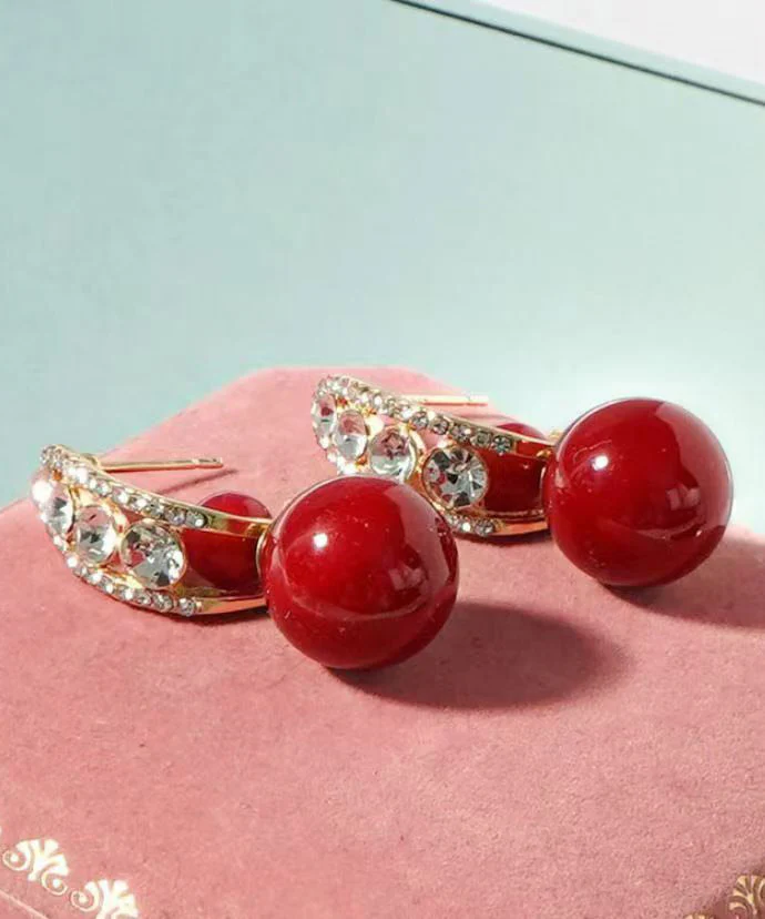 Fashion Red Copper Overgild Zircon Pearl Drop Earrings - Image 5