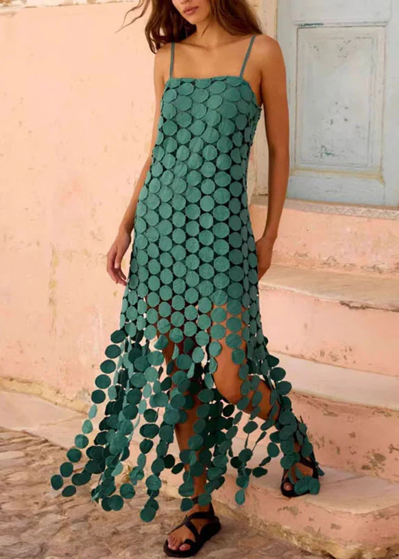 Fashion Red Hollow Out Spaghetti Strap Dress Summer - Image 2