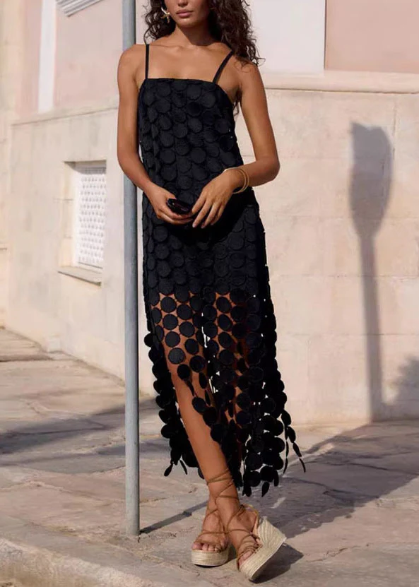 Fashion Red Hollow Out Spaghetti Strap Dress Summer - Image 3