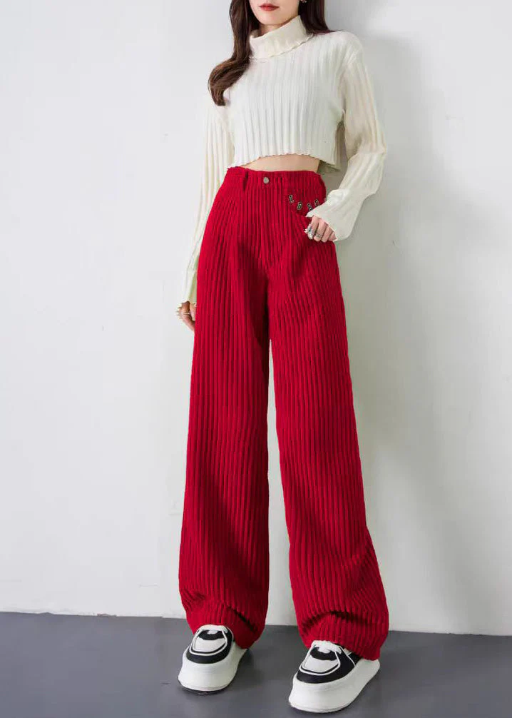 Fashion Red Letter Thick Velvet Straight Pants Spring - Image 3