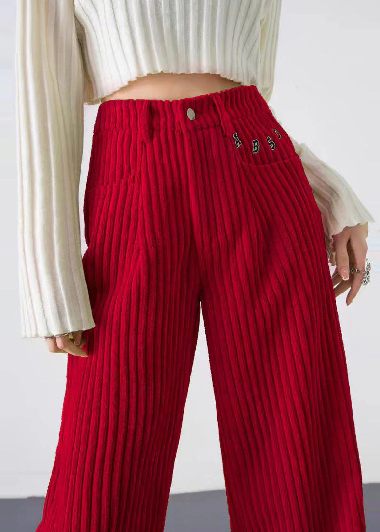 Fashion Red Letter Thick Velvet Straight Pants Spring - Image 4