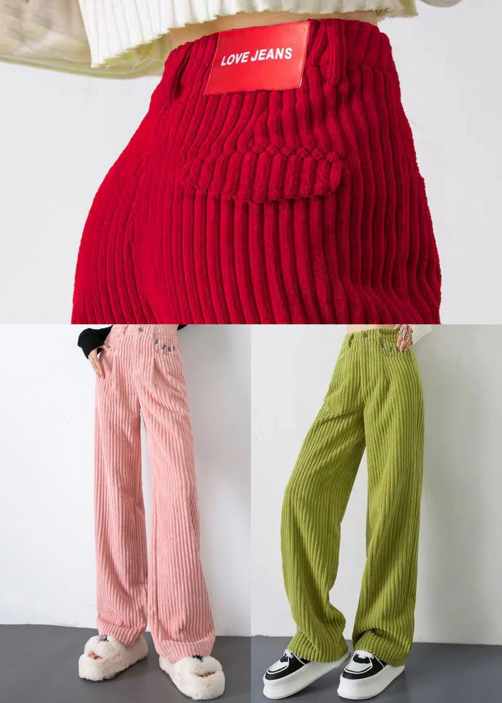 Fashion Red Letter Thick Velvet Straight Pants Spring - Image 5