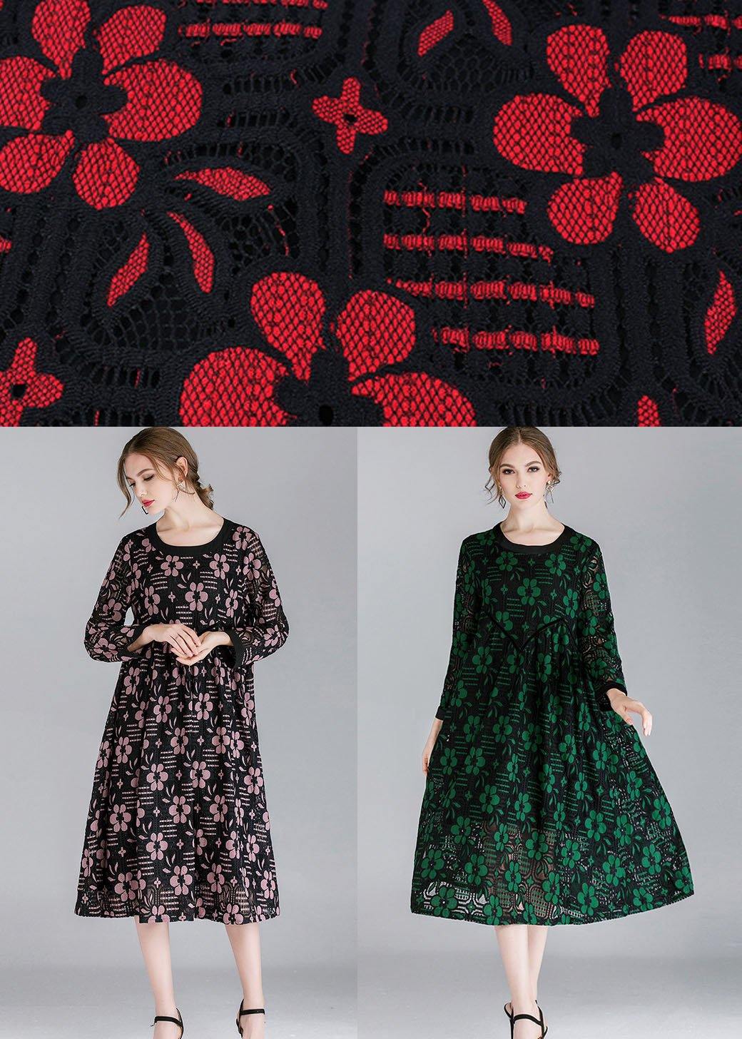 Fashion  Red Loose O-Neck Spring Party Dress Long Sleeve - Image 5