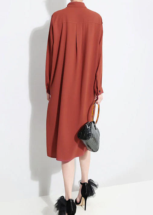 Fashion Red Peter Pan Collar Asymmetrical Ruffled shirt Dress Spring - Image 5
