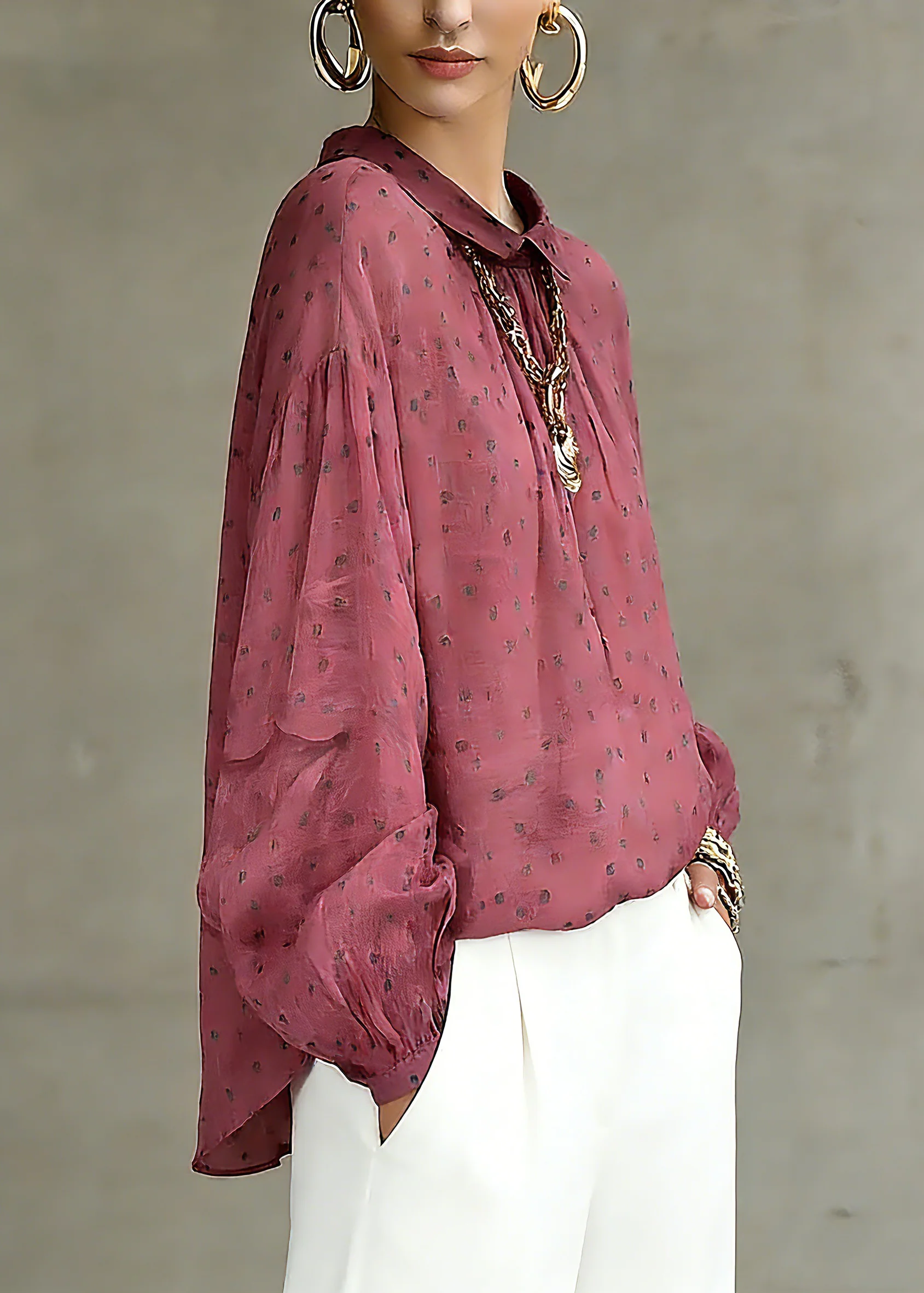 Fashion Red Peter Pan Collar Dot Print Top Spring - Image 2