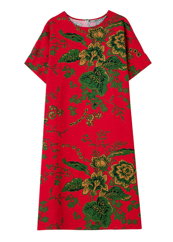 Fashion Red Print Chiffon Macxi Dress Short Sleeve - Image 5