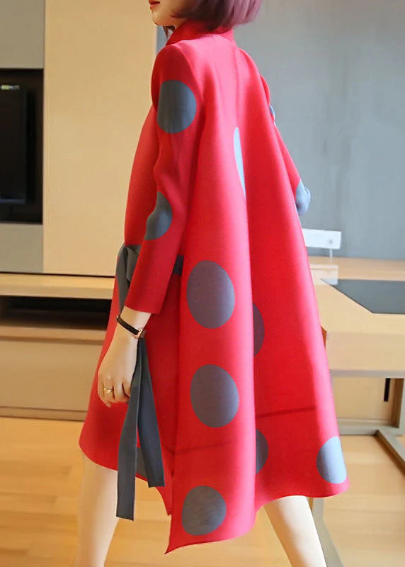 Fashion Red Stand Collar Dot Print Side Open Holiday Dresses Spring - Image 5