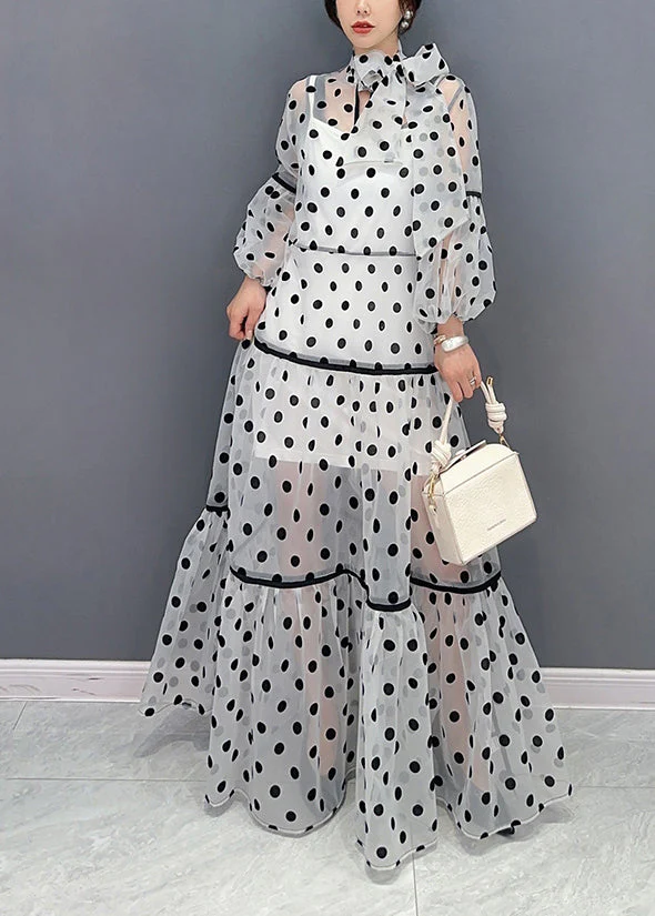 Fashion Rose Bow Wrinkled Patchwork Tulle Dress 2 Piece Outfit Fall - Image 2
