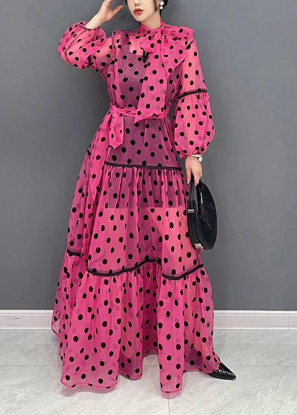 Fashion Rose Bow Wrinkled Patchwork Tulle Dress 2 Piece Outfit Fall - Image 3