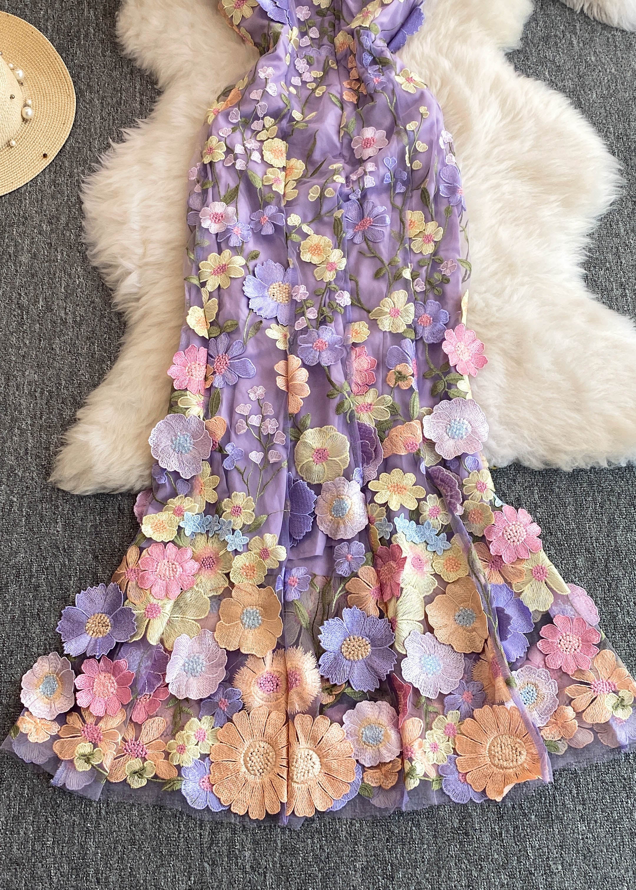 Fashion Rose O-Neck Flattering Tulle Maxi Dresses Summer - Image 4