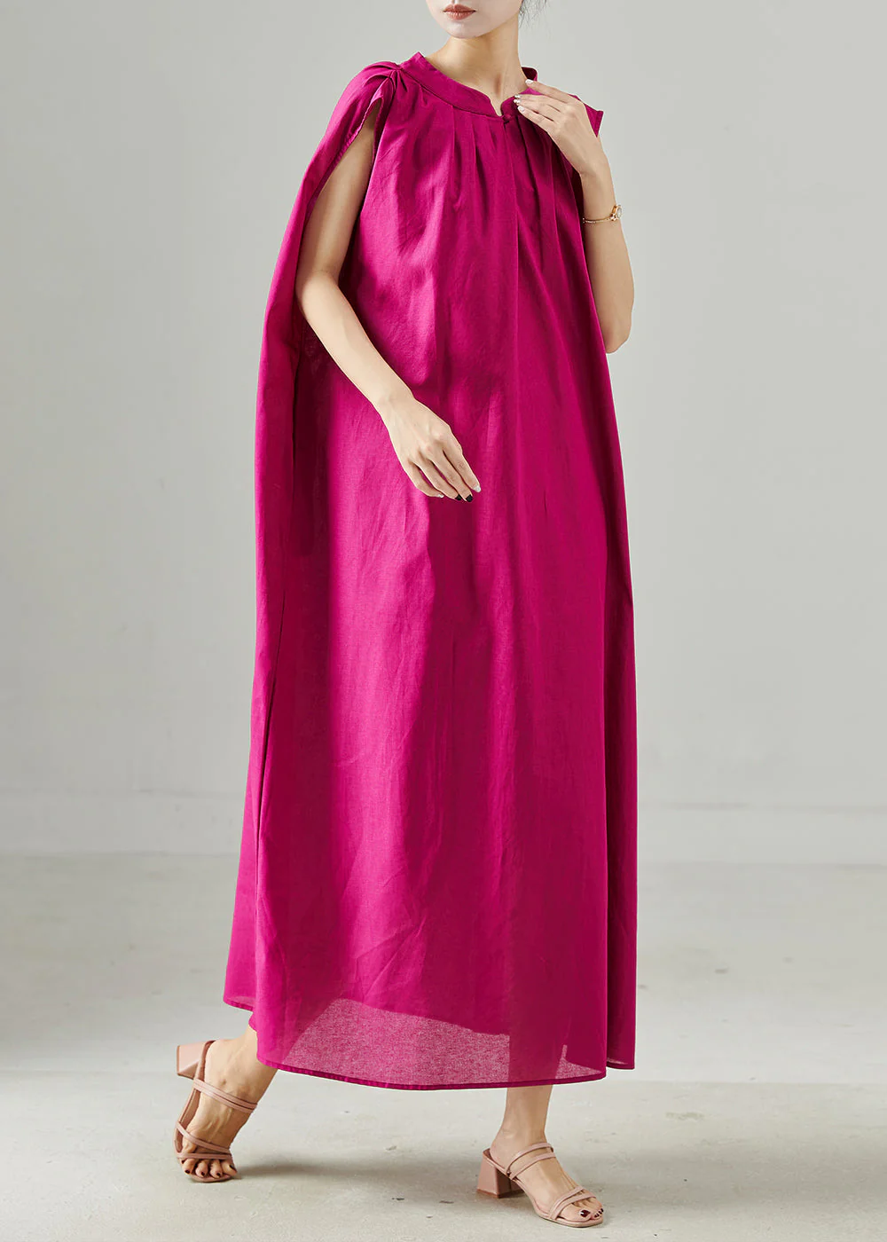 Fashion Rose Oversized Linen Party Dress Summer - Image 3