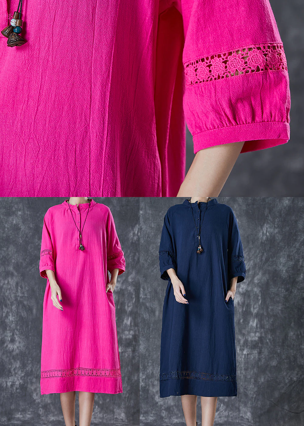 Fashion Rose Oversized Patchwork Cotton Vacation Dresses Bracelet Sleeve - Image 5