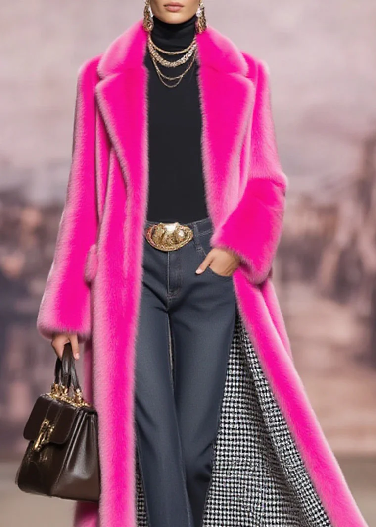 Fashion Rose Peter Pan Collar Pockets Faux Fur Coat Winter - Image 2