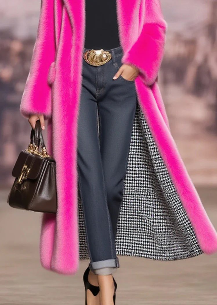 Fashion Rose Peter Pan Collar Pockets Faux Fur Coat Winter - Image 4