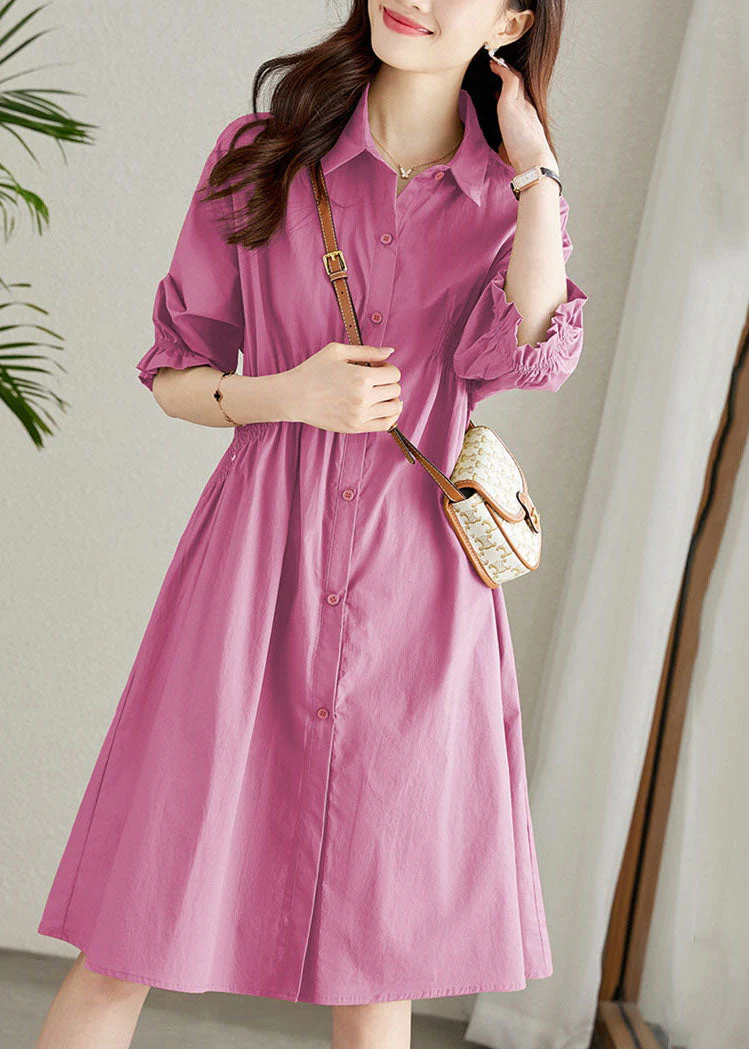 Fashion Rose Peter Pan Collar Ruffled Patchwork Cotton Shirts Dress Summer - Image 3