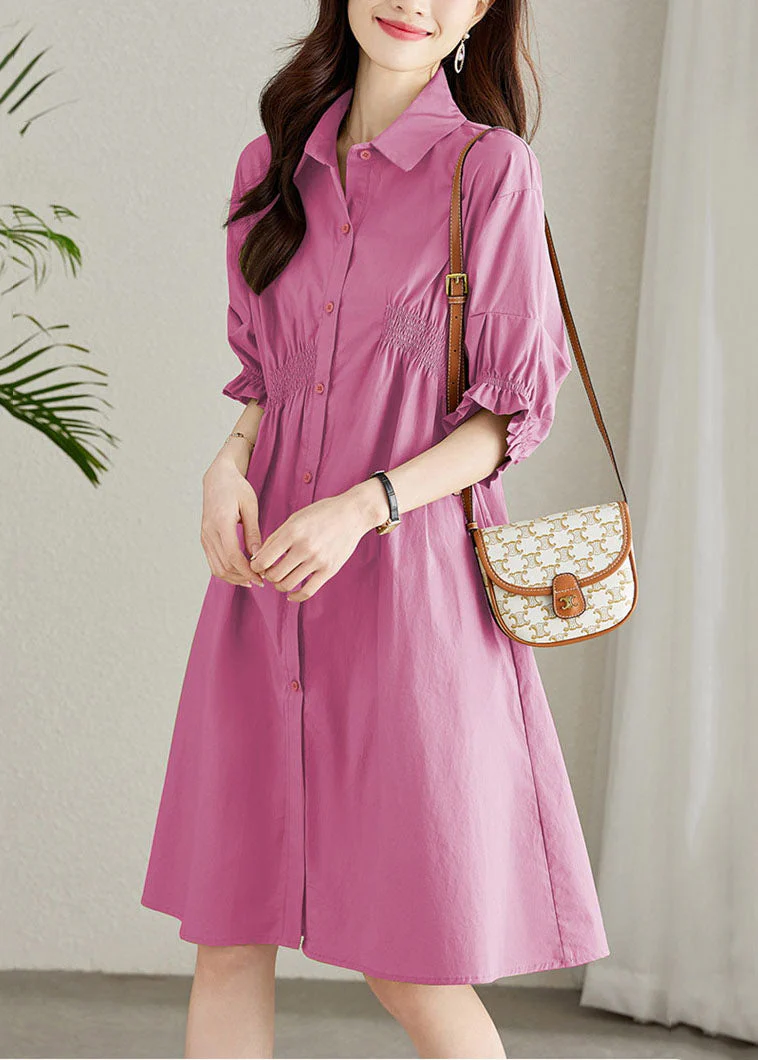 Fashion Rose Peter Pan Collar Ruffled Patchwork Cotton Shirts Dress Summer - Image 4