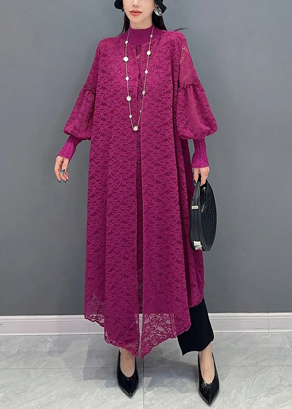 Fashion Rose Ruffled False Two Pieces Lace Dress Spring