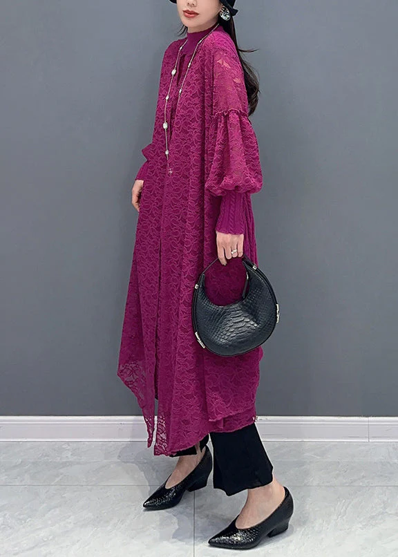 Fashion Rose Ruffled False Two Pieces Lace Dress Spring - Image 3