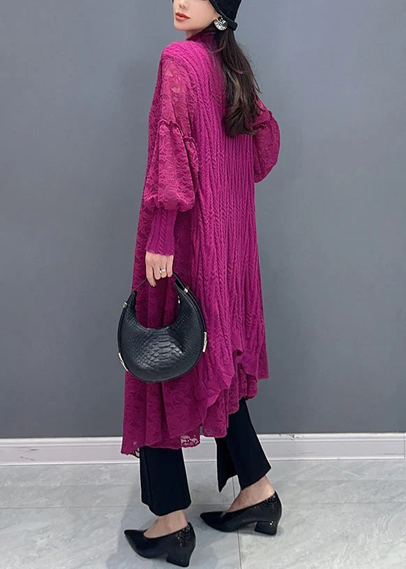 Fashion Rose Ruffled False Two Pieces Lace Dress Spring - Image 4