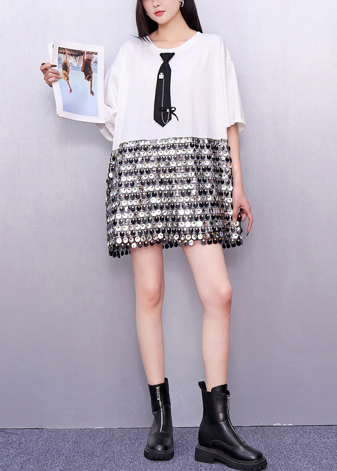 Fashion Sequins Patchwork Cotton Work Dress Summer - Image 2