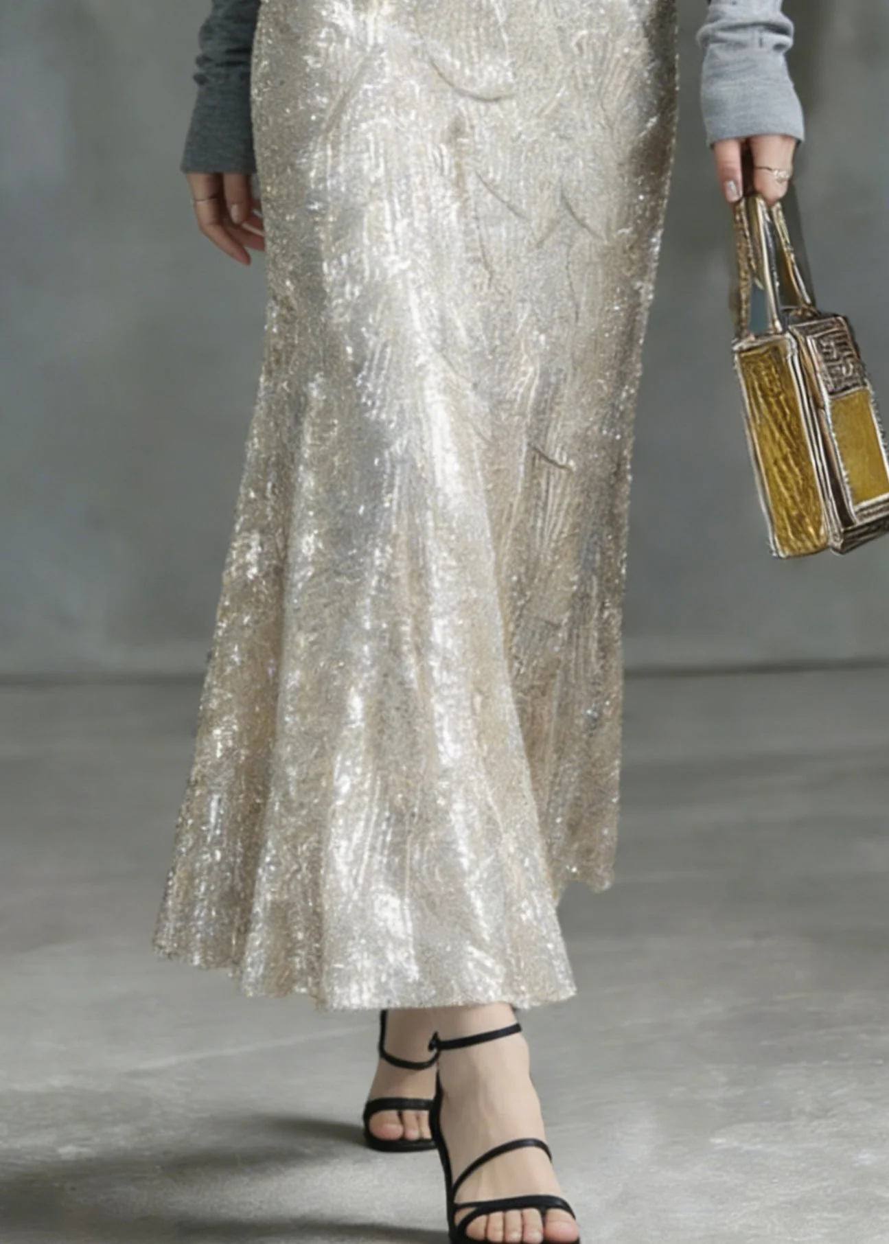 Fashion Silver High Waist Sequins A Line Skirt - Image 4
