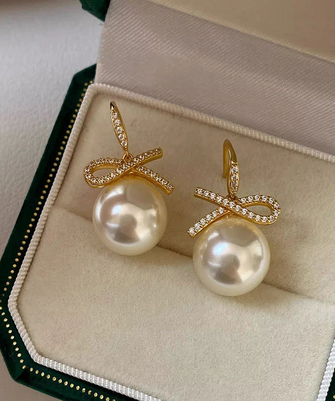 Fashion Silver Zircon Bow Pearl Silver Drop Earrings - Image 4