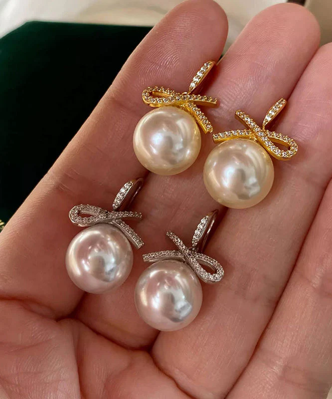 Fashion Silver Zircon Bow Pearl Silver Drop Earrings - Image 5