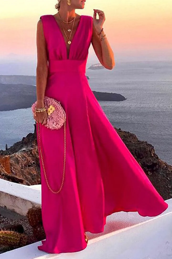 Fashion Simplicity Blue Flowers Split Joint V Neck A Line Dresses - Image 3