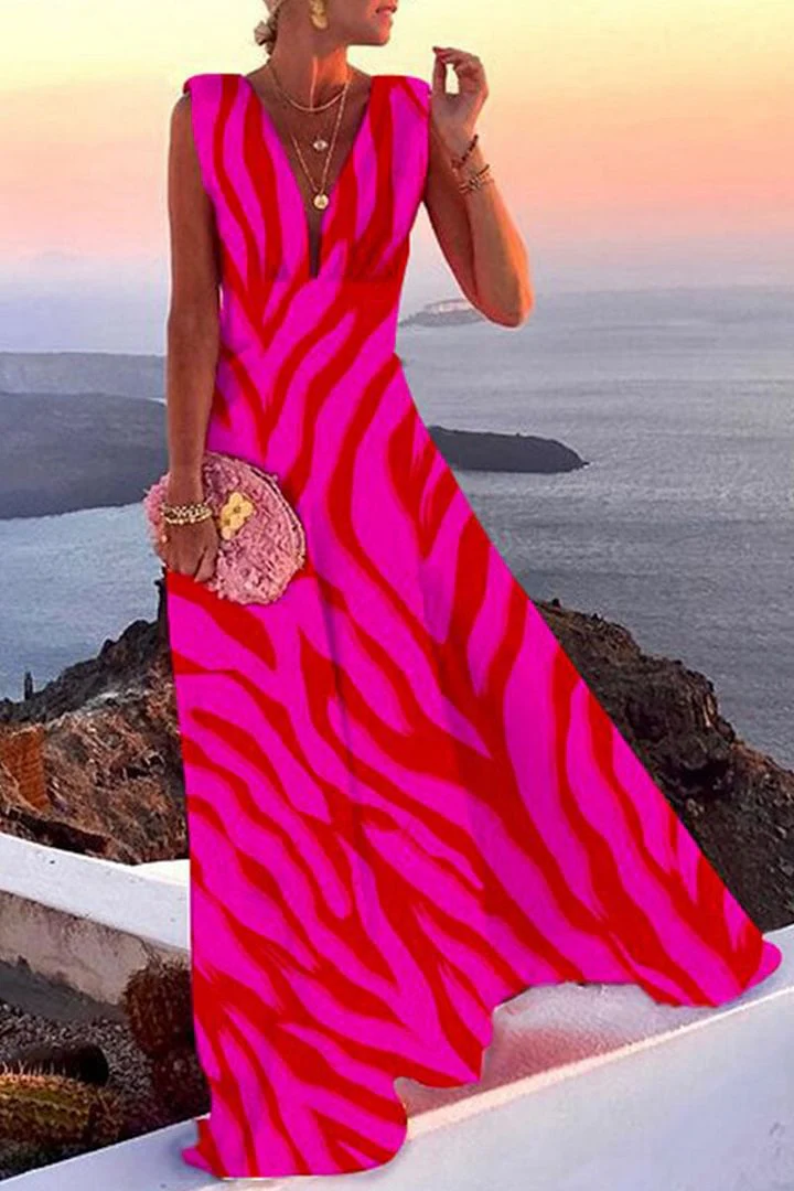 Fashion Simplicity Blue Flowers Split Joint V Neck A Line Dresses - Image 7