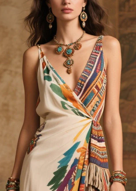 Fashion Tasseled Print Side Open Chiffon Holiday Dress Summer - Image 2