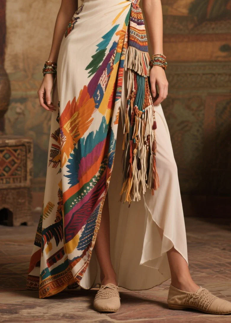 Fashion Tasseled Print Side Open Chiffon Holiday Dress Summer - Image 4